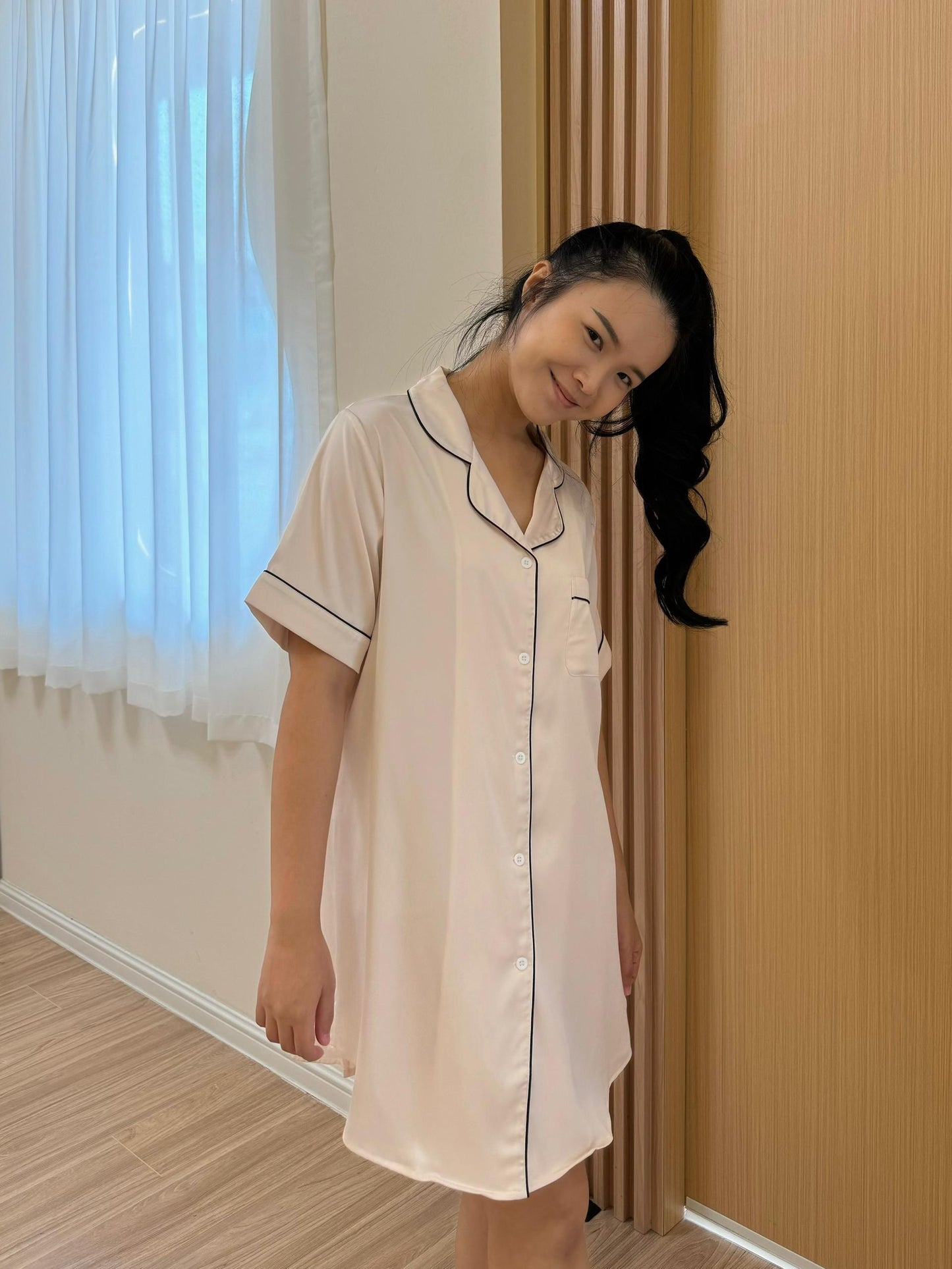 Hailey Collection : Sleep Dress Short sleeve (Cream)