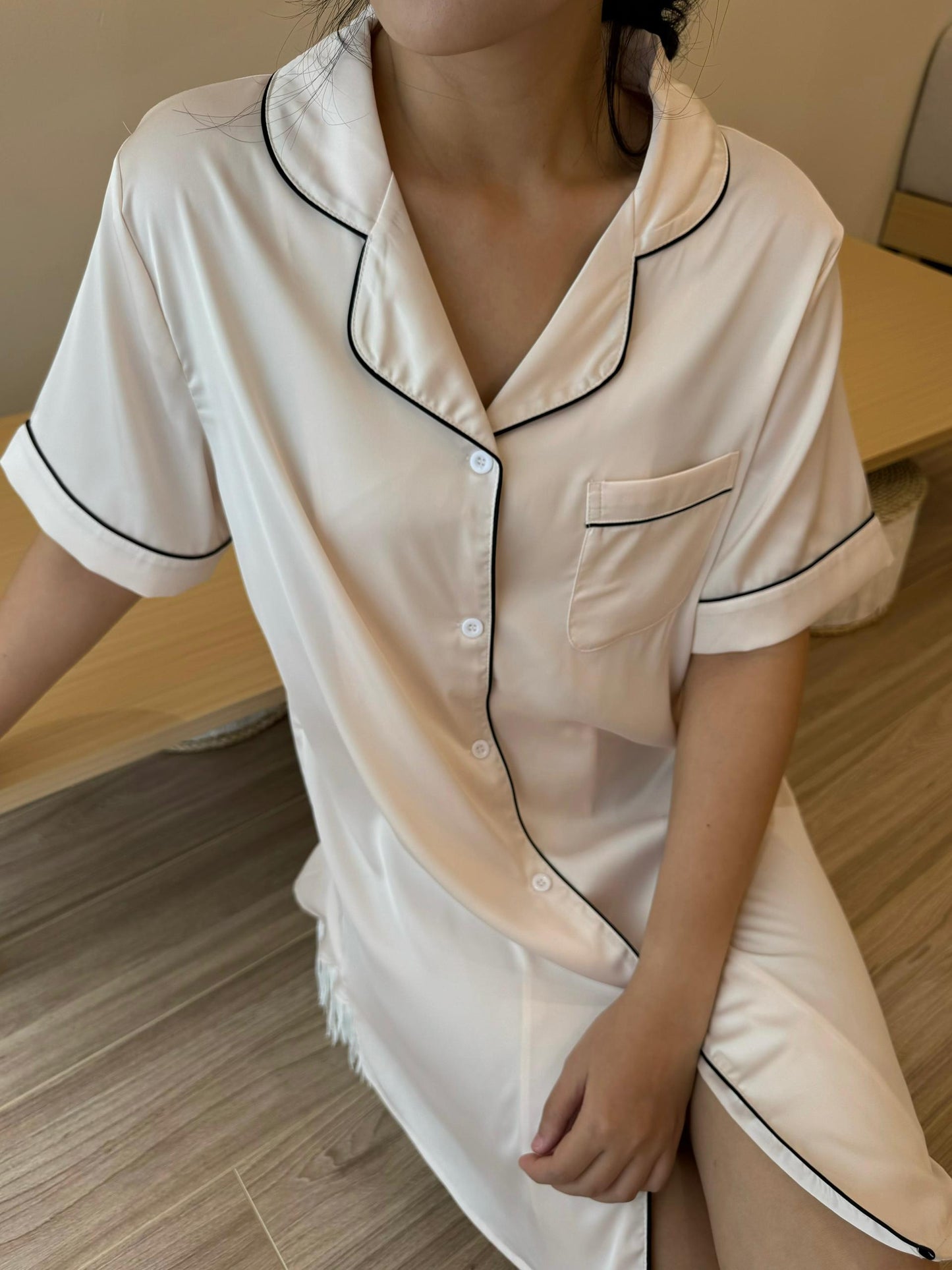 Hailey Collection : Sleep Dress Short sleeve (Cream)