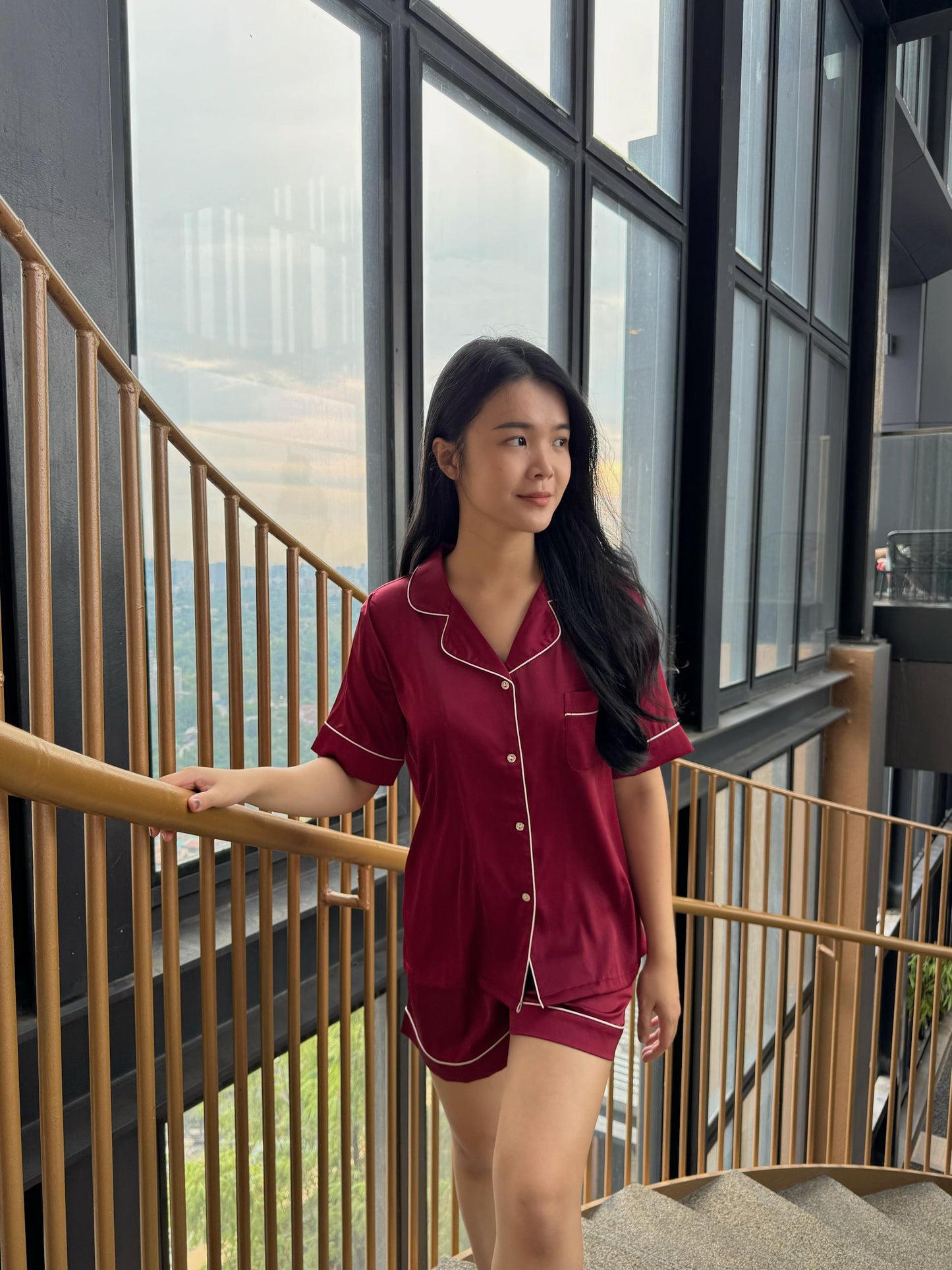 Abby Collection : Short sleeve + short pants (Maroon *LIMITED*)