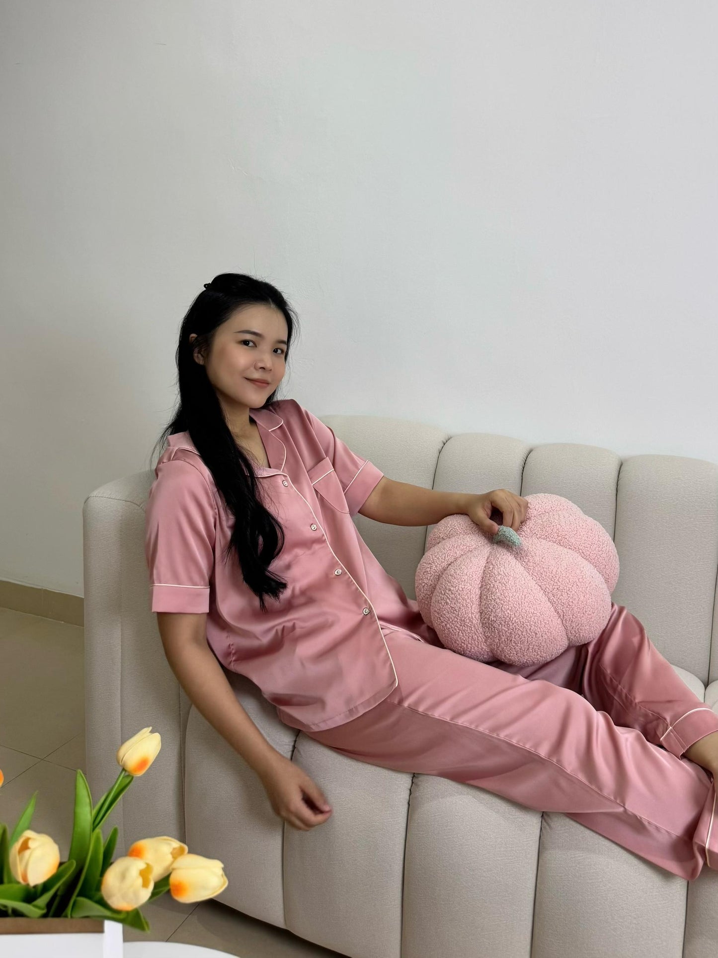 Jovin Collection : Short sleeve + long pants (Soft Pink) *NEW COLOUR*