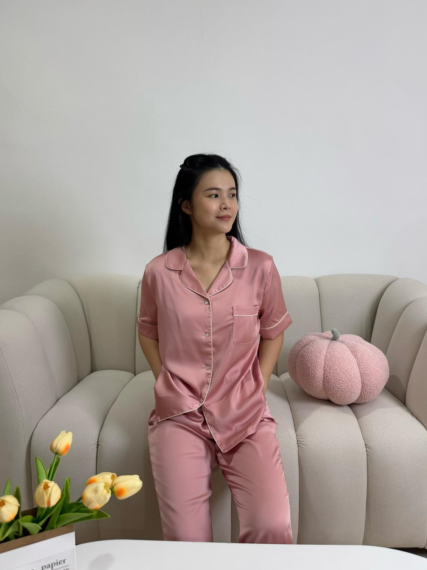 Jovin Collection : Short sleeve + long pants (Soft Pink) *NEW COLOUR*
